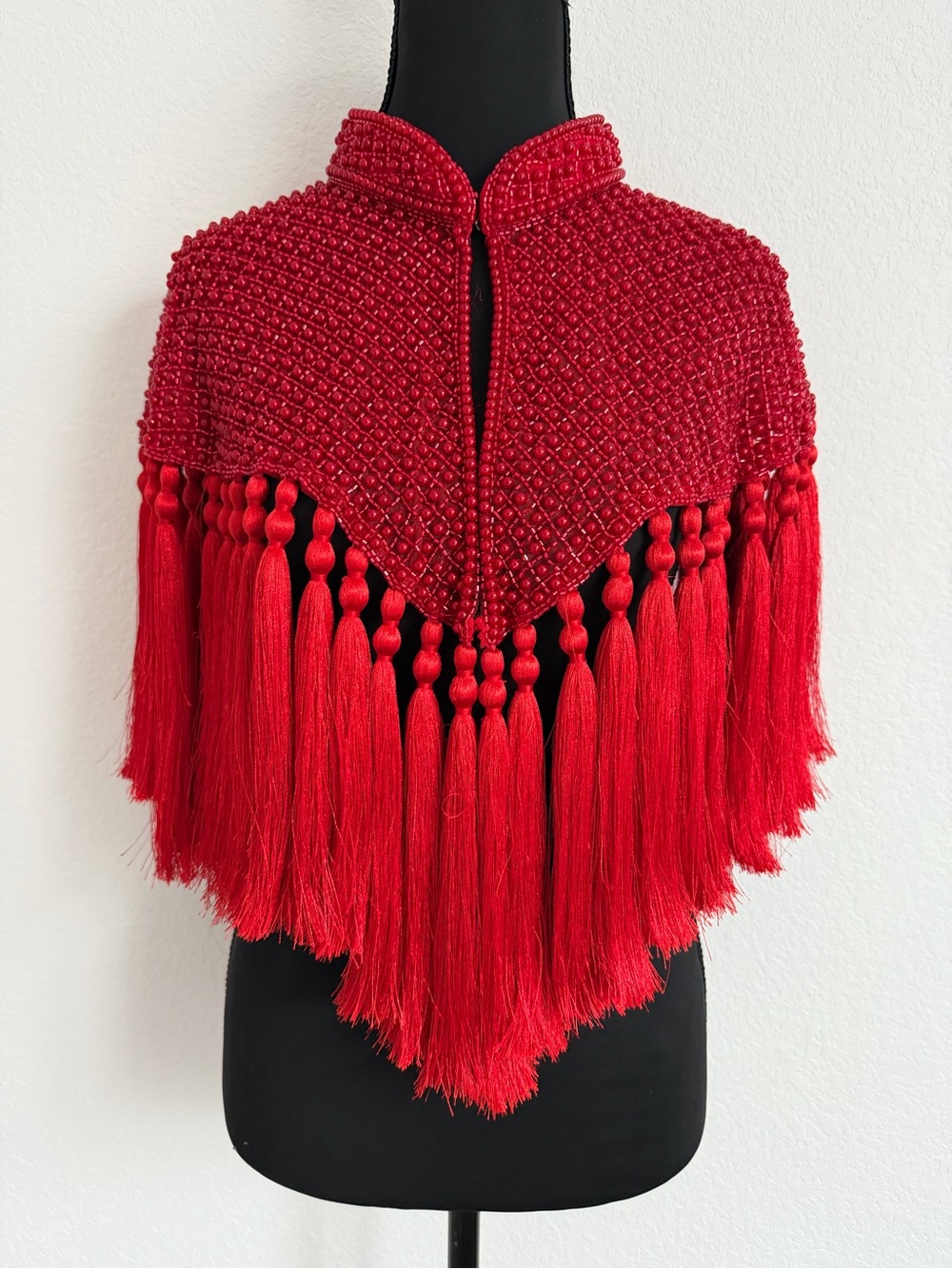 Red Beaded Tassel Cape View 2